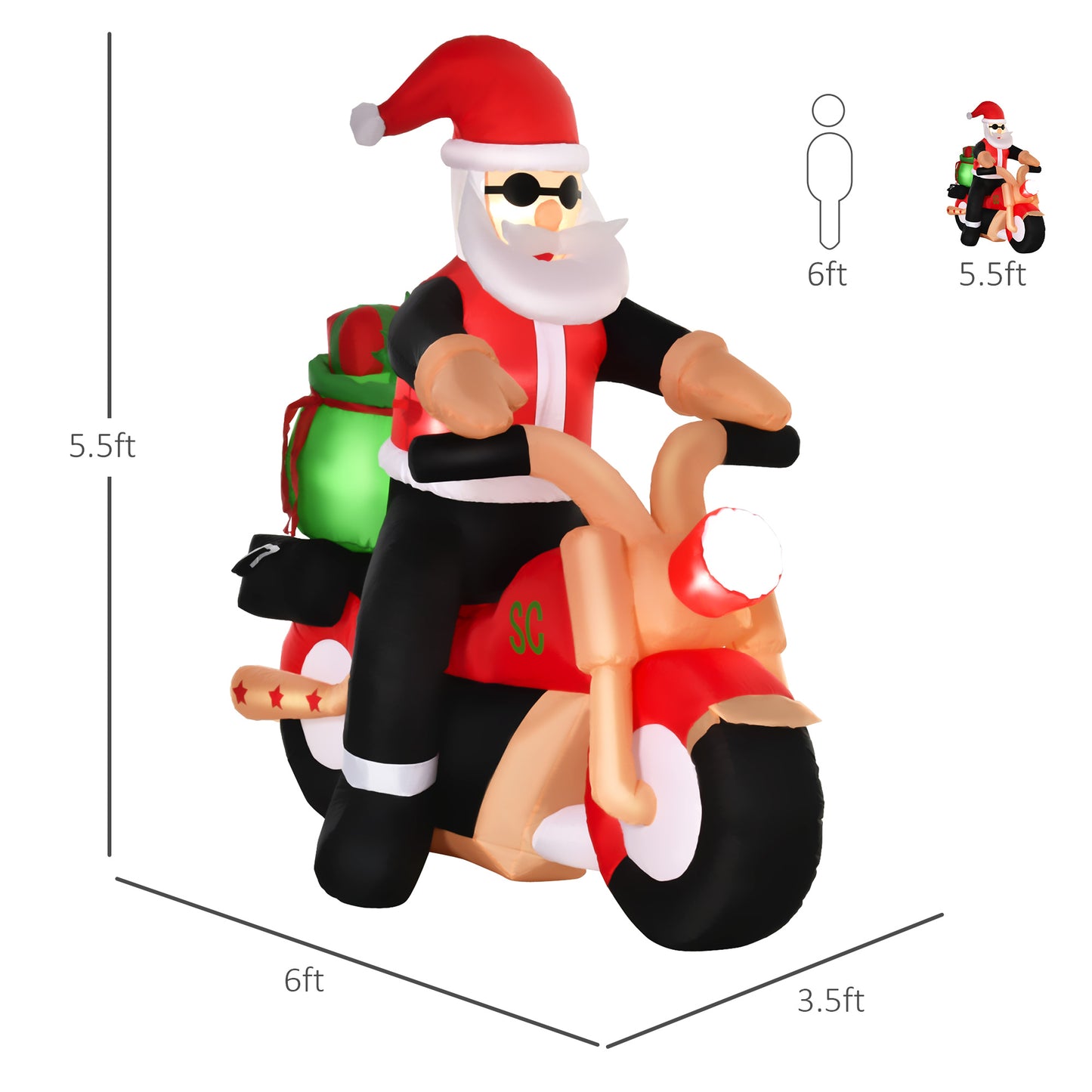 6' Christmas Inflatable Santa Claus Riding A Motorcycle with Toy Bag
