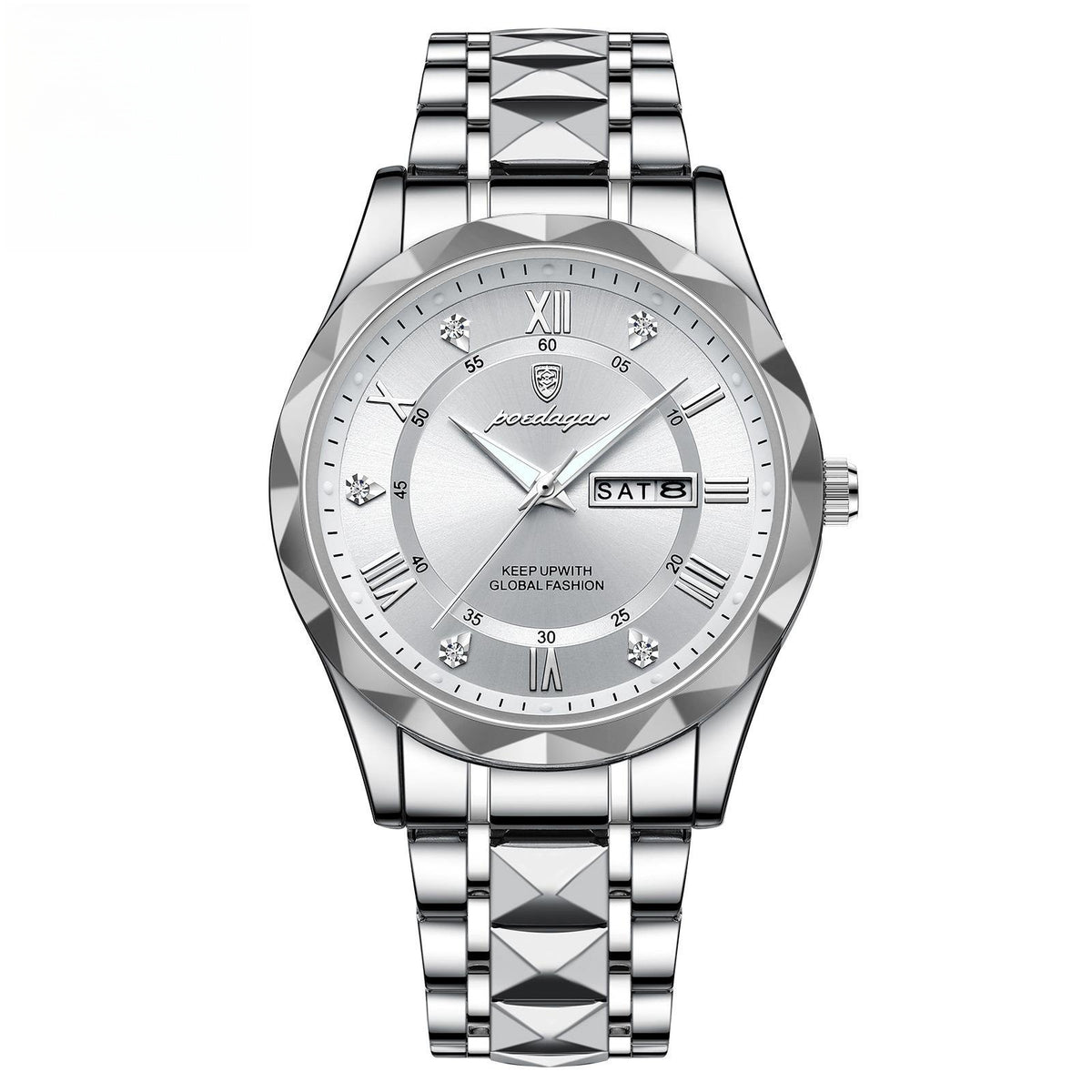 a silver watch with a silver band