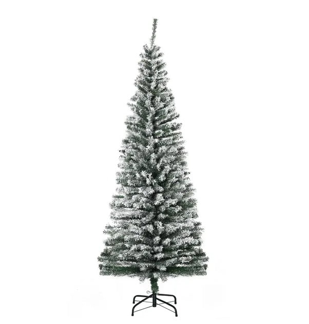 HOMCOM 6ft Artificial Snow Flocked Christmas Tree With Foldable Steel Stand Home Indoor Decoration Green