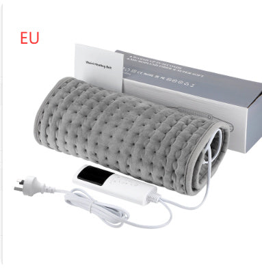 a grey electric blanket with a cord