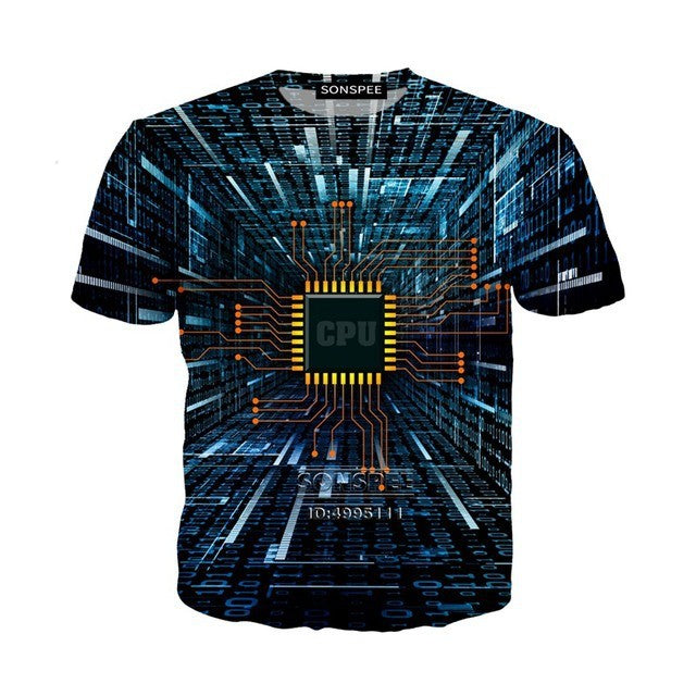 Mechanical Motherboard Printing 3D Digital Printing Men's New Short Sleeve