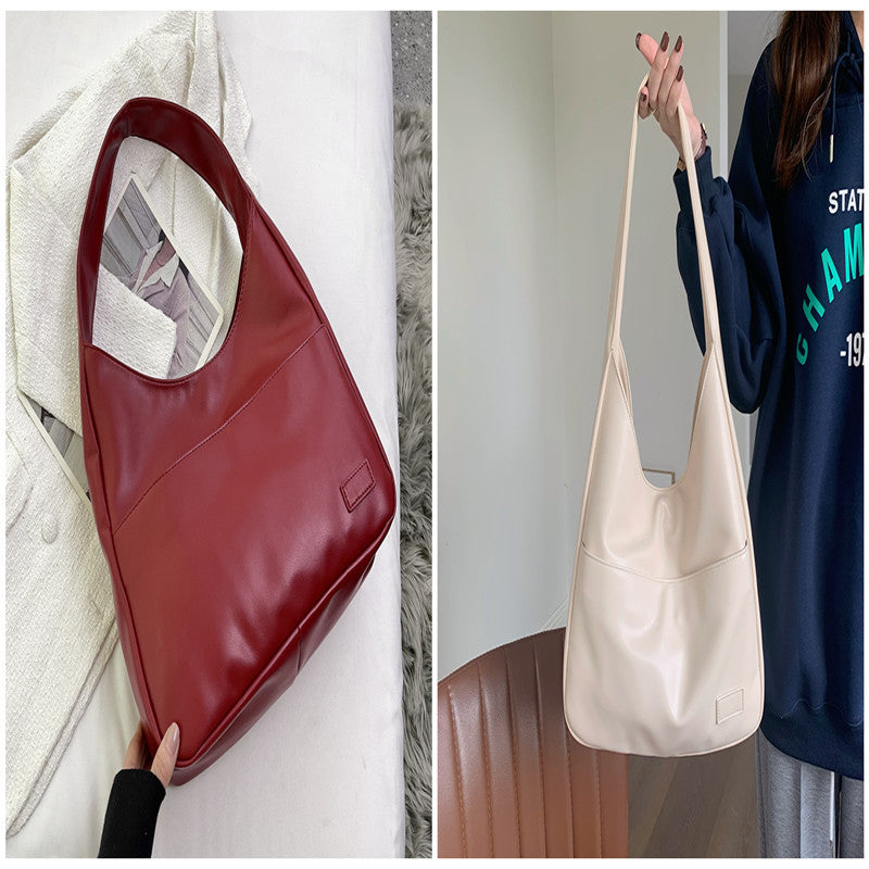 a collage of a woman holding a red purse