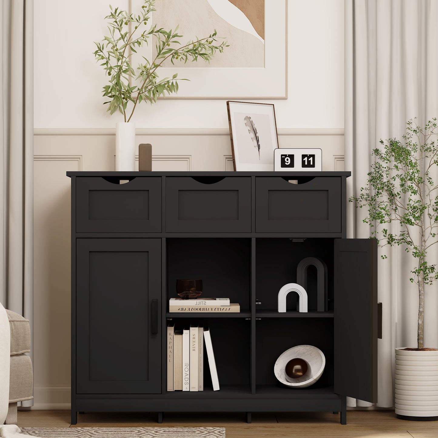 Storage Cabinet, Wooden Floor Cabinet, Storage Cabinet With Drawers And Shelves, Living Room, Bedroom, Bathroom Furniture, Home Decoration Cabinet