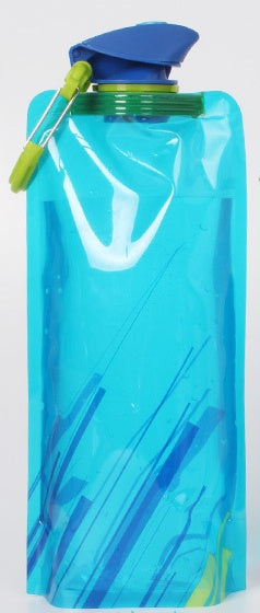 a blue plastic bag with a green object on it