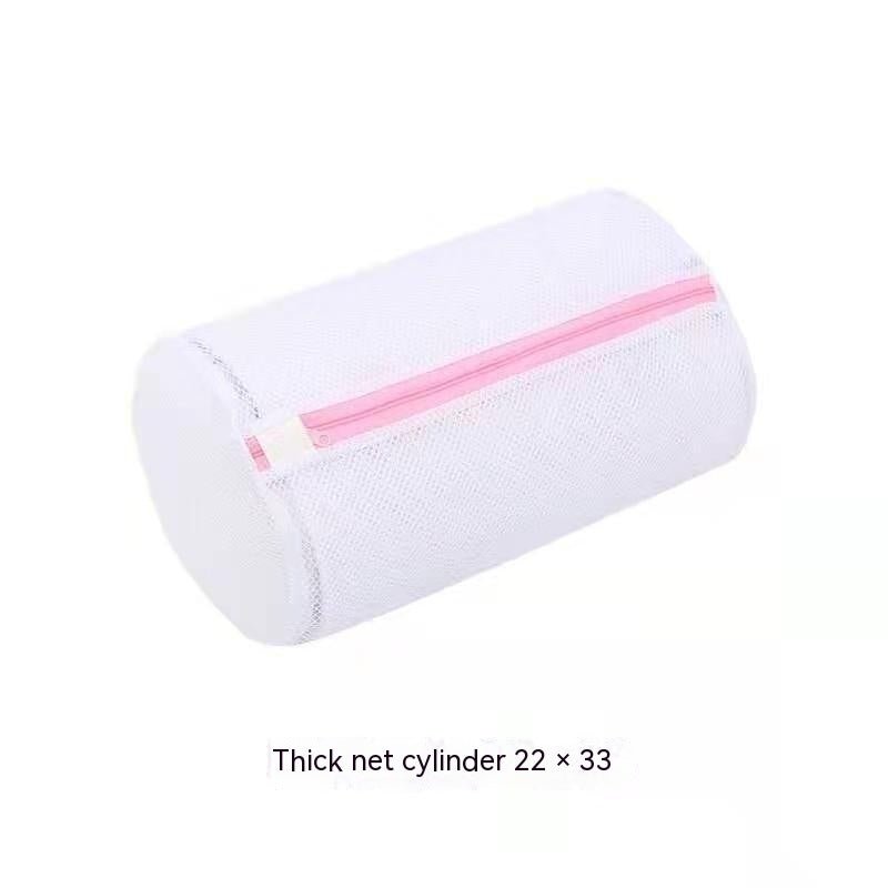 a white and pink cylinder with a zipper