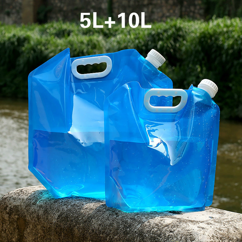 a blue plastic jugs on a rock