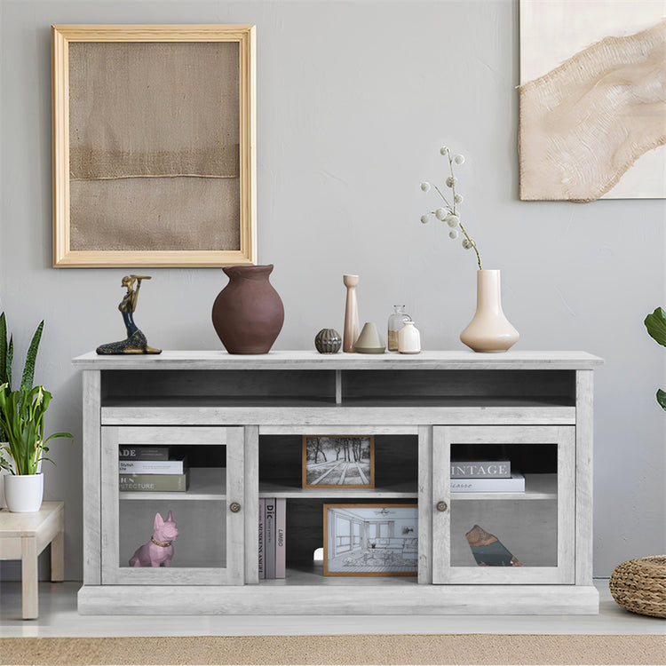 a white cabinet with a shelf and vases on top