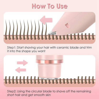1Pc 2 In 1 Bikini Trimmer For Women Dual Head Cordless Body Shaver IPX7 Waterproof Rechargeable Pubic Hair Razor Wet And Dry Use For Bikini Underarm Leg Arm Body Face