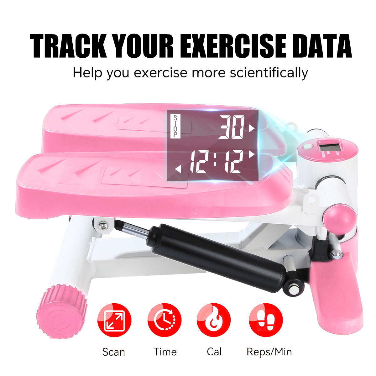 a pink exercise machine with a digital clock