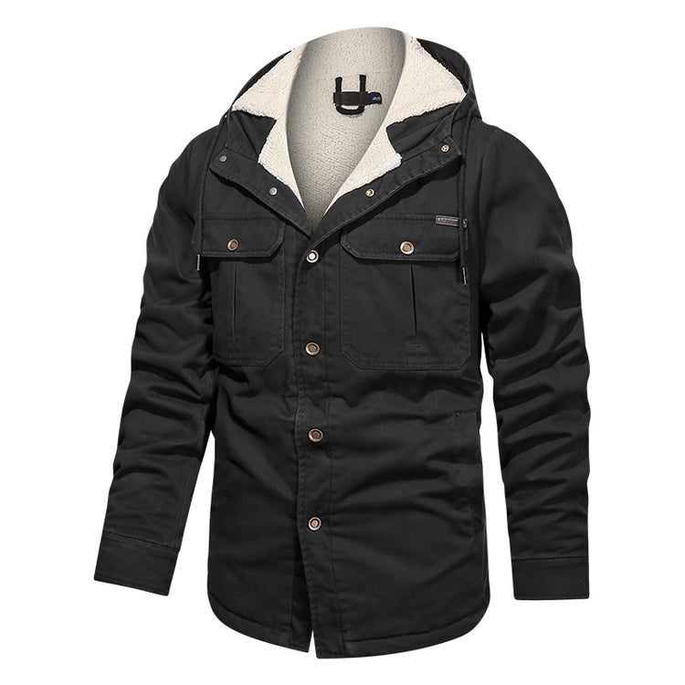 a black jacket with a white lining
