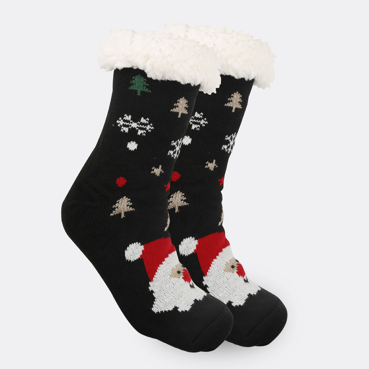 a pair of black socks with white fur