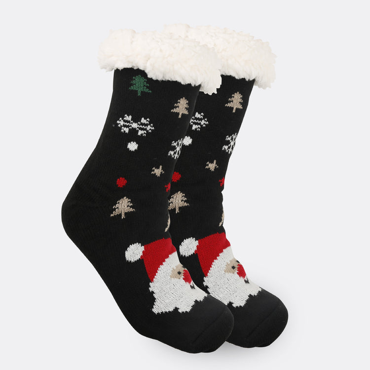 a pair of black socks with white fur