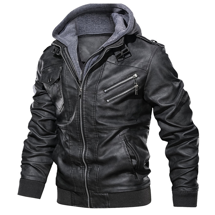a black leather jacket with zippers