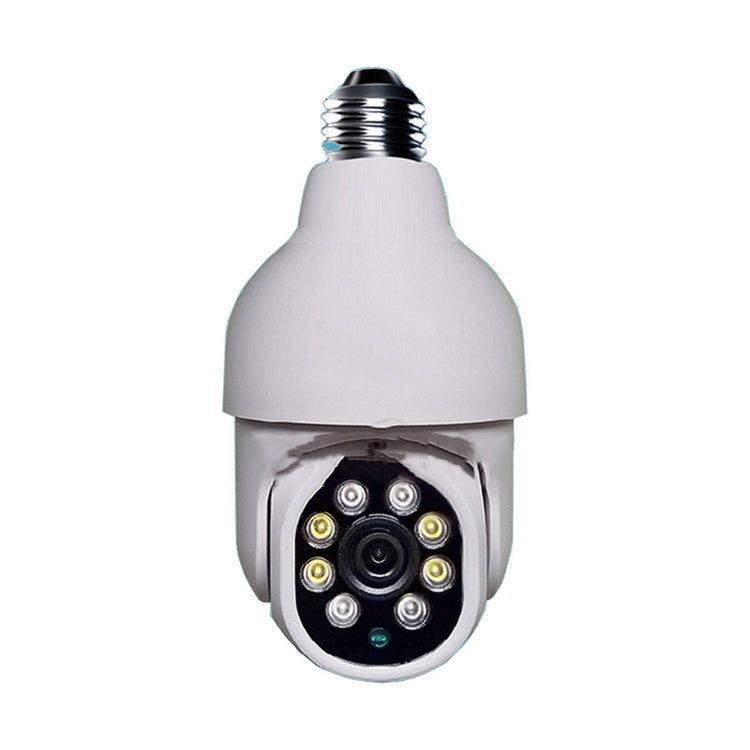 a white cctv camera with a light bulb