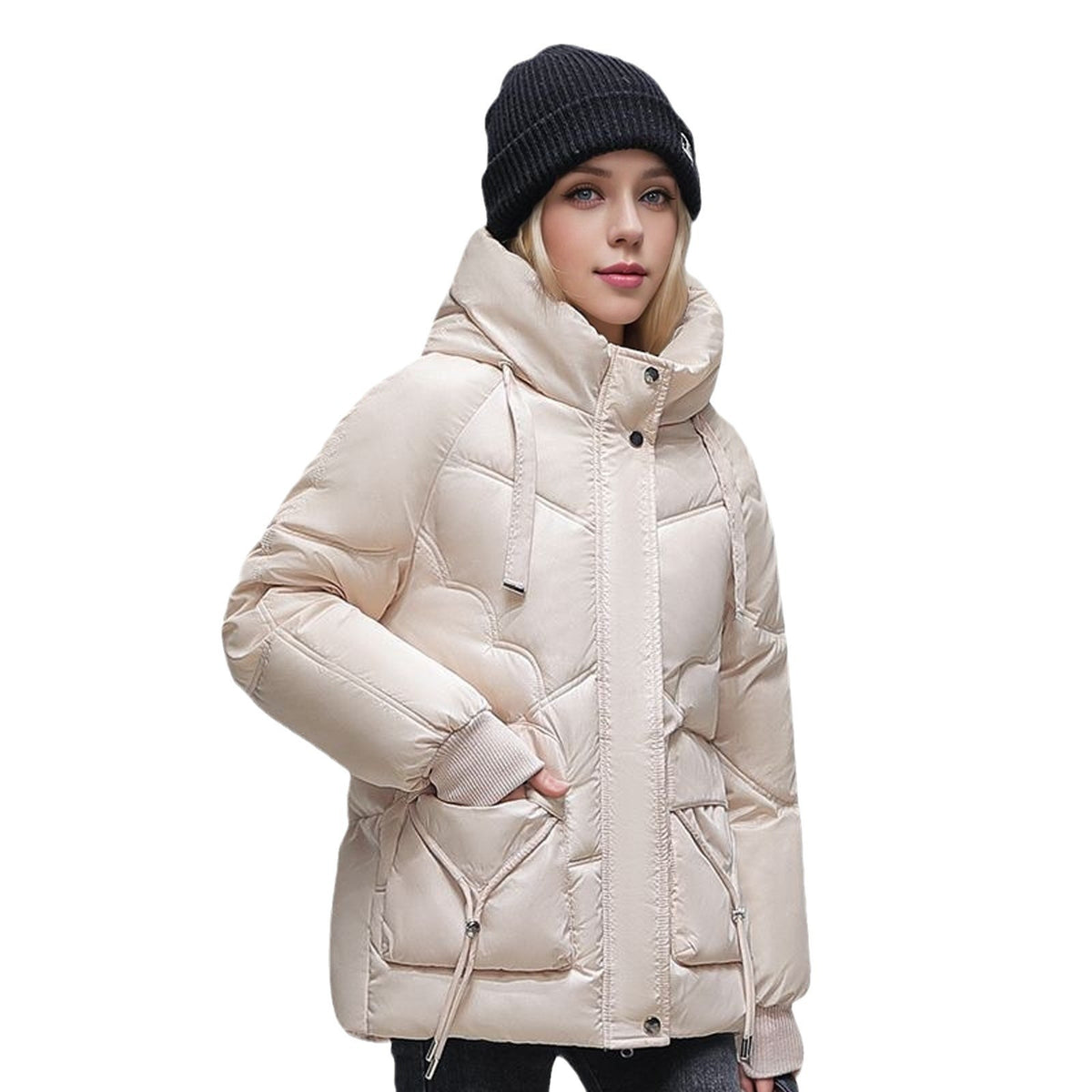 a woman in a white coat