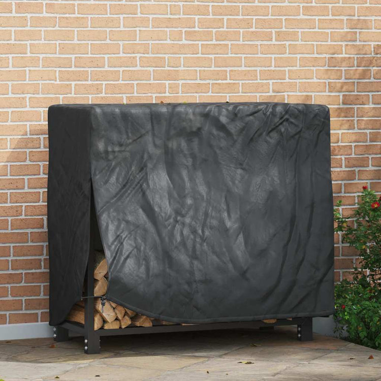 a black cover over a wood rack