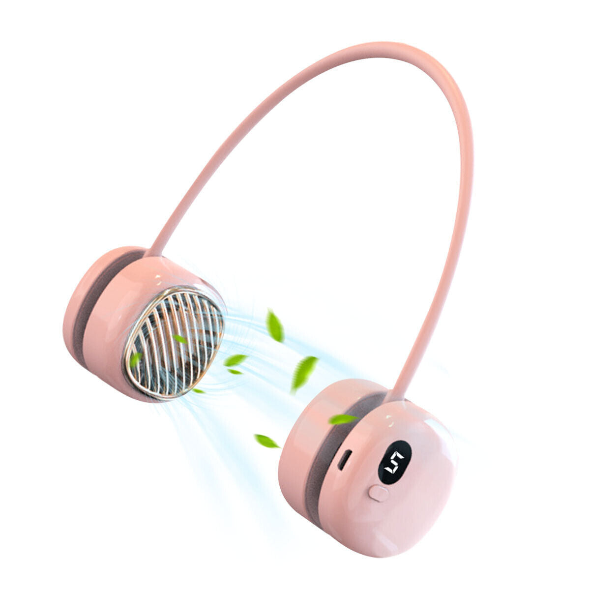 a pair of pink headphones with green leaves coming out of them
