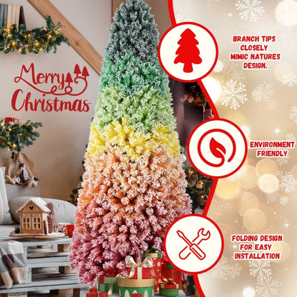6FT 7.5FT Artificial Unlit Colorful Rainbow Hinged Christmas Tree, WITH PVC Branch Tips