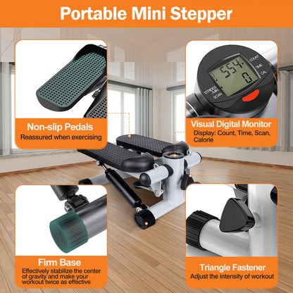 Stepper For Exercise Mini Fitness Stepper With 2 Resistance Bands LCD Monitor Max 330.7LBS Load Stair Stepper Quiet Stepper