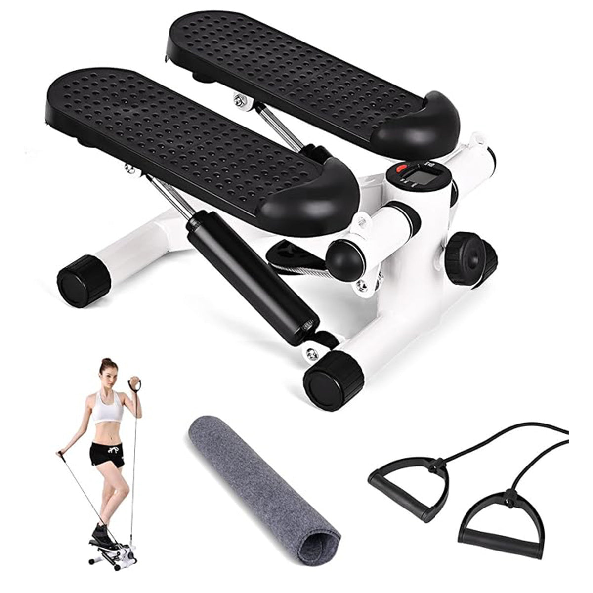 a step machine with a woman exercising