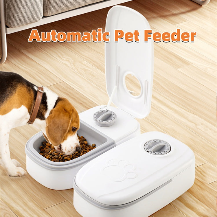 a dog eating from a food container