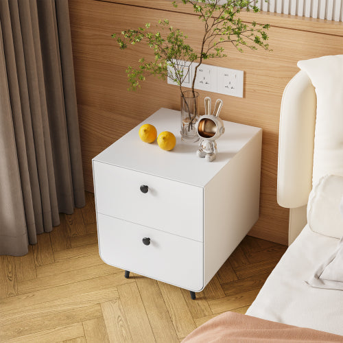 Modern Night Stand Storage Cabinet For Living Room Bedroom, Steel Cabinet With 2 Drawers,Bedside Furniture, Circular Handle