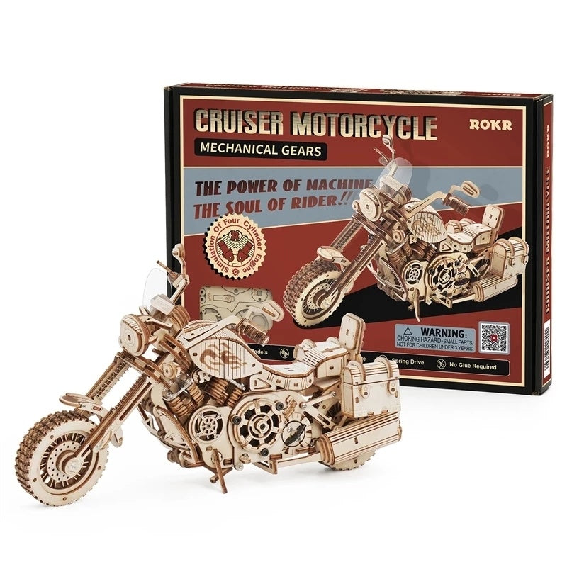 a wooden model of a motorcycle