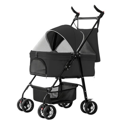 1Pc 4-Wheels Pet Stroller Foldable Carrier Strolling Cart Travel Jogger Pet Stroller With Removable Liner Storage Basket For Dog Cat