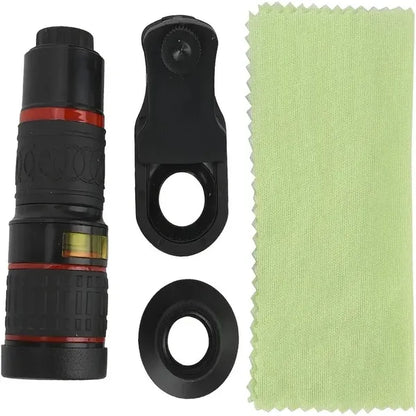 Mobile Phone Attachment Lens, Mobile Zoom Lens, Mobile Camera And Accessories, 8X, 12X, 20X, Smartphone And Tablet Long Focus Telephoto With Clip, Black