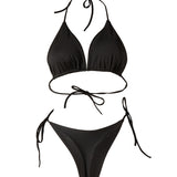 Women's Lace-Up T-Back Bikini with Chest Pad