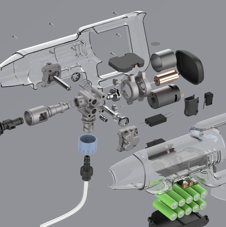 a transparent plastic gun with parts