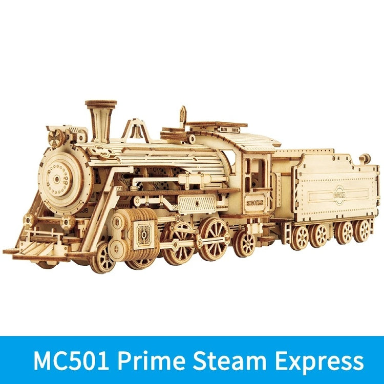 a wooden train with a white background
