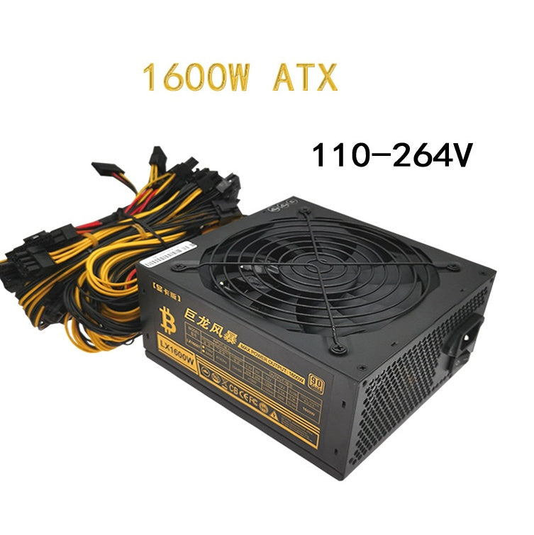 a black power supply with yellow and black wires