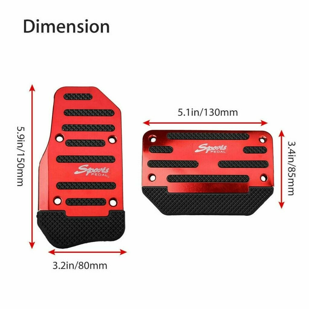 a red and black pedals with measurements