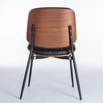 A&A Furniture, Dining Chairs Set Of 2 Mid Century Modern Retro Faux Leather Chair With Walnut Bentwo