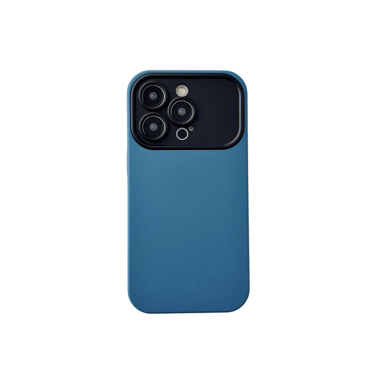 a blue cell phone with four camera lenses