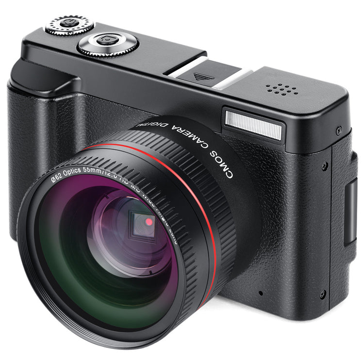 a black camera with a large lens