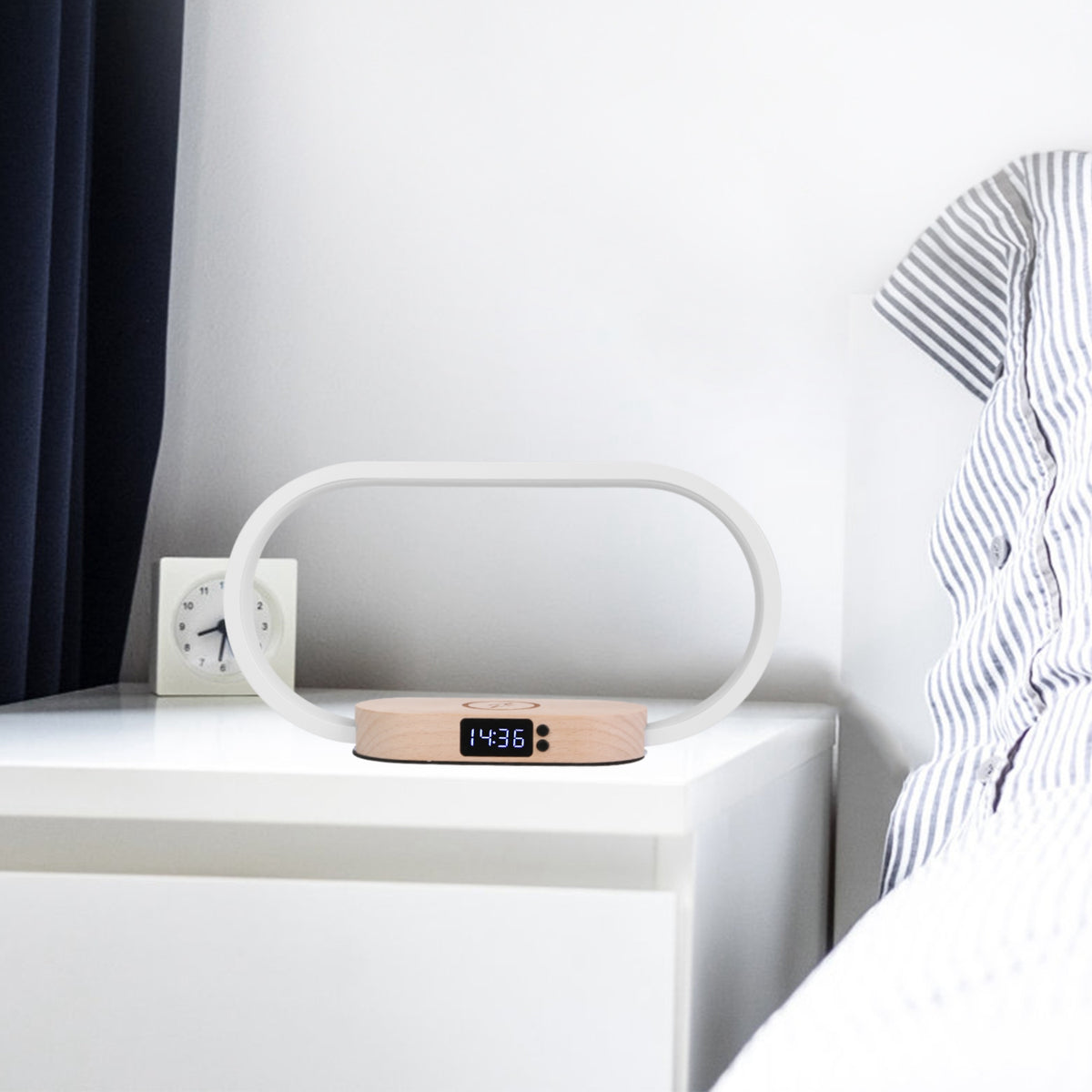 a alarm clock on a nightstand