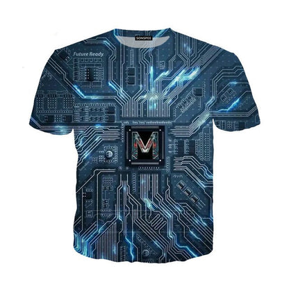 Mechanical Motherboard Printing 3D Digital Printing Men's New Short Sleeve