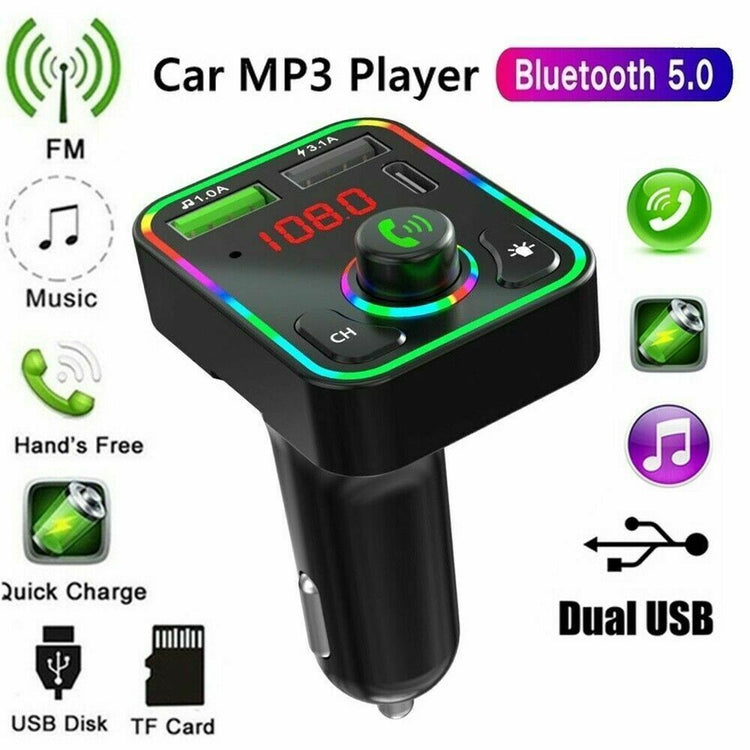 a black car mp3 player with colorful lights