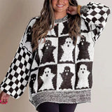 Women's Ghost and Checkerboard Print Sweater