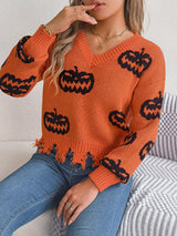 Women's Pumpkin-Detail Long-Sleeve Sweater
