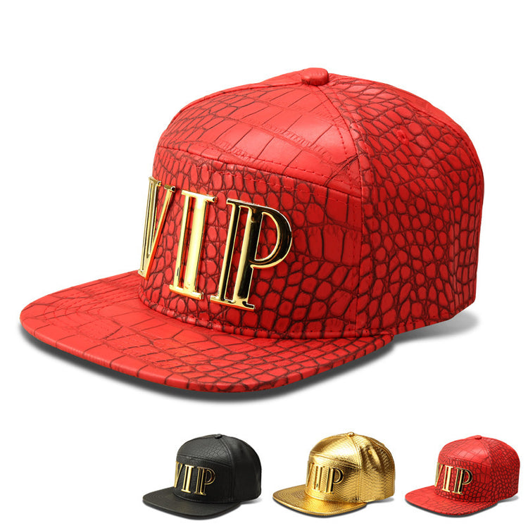 a group of hats with gold letters