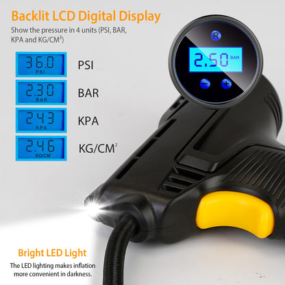 Portable Car Tire Inflator DC 12V Digital Car Air Compressor Electric Air Inflator With LED Light 150PSI