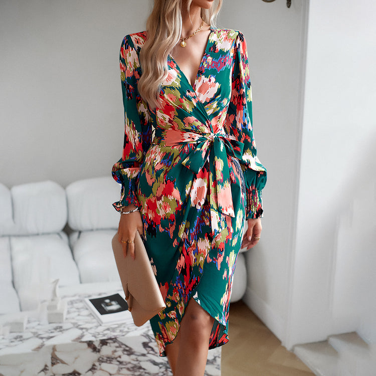 a woman in a floral dress