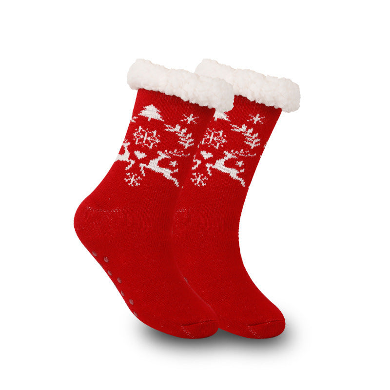 a pair of red socks with white fur lining
