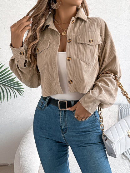 Casual Pocket Long Sleeve Corduroy Short Jacket Coat