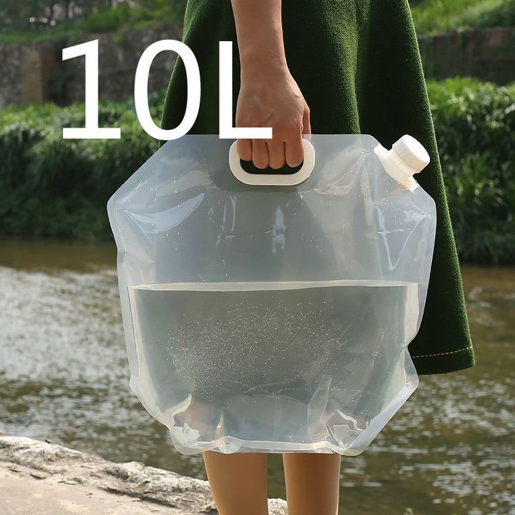 a person holding a plastic bag with a water bottle in it