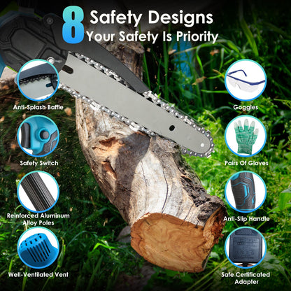1Pc 2 In 1 8in Cordless Electric Pole Saw And Mini Chainsaw With Extension Poles 2Pcs 21V 3.0Ah Batteries Adjustable Length Chain Saw With Auto Oiler Safety Switch For Wood Cutting