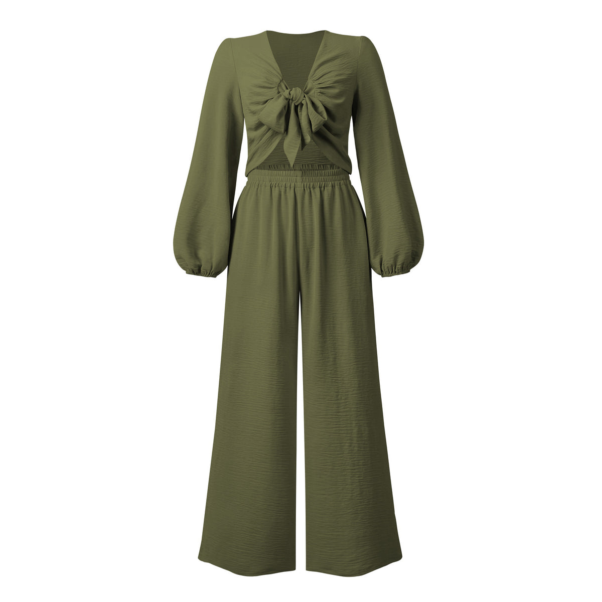 a green jumpsuit with a bow